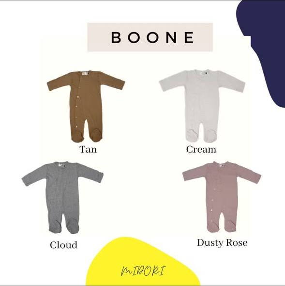 BOONE Sleepsuit Coverall dalam warna Tan, Cream, Cloud, dan Dusty Rose