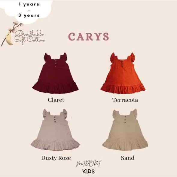 MIDORIKIDS CARYS Ruffle Sleeveless Dress tersedia dalam warna Claret, Terracota, Dusty Rose, dan Sand