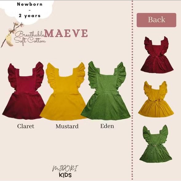 MIDORIKIDS MAEVE Ruffle Dress dalam warna Claret, Mustard, dan Eden